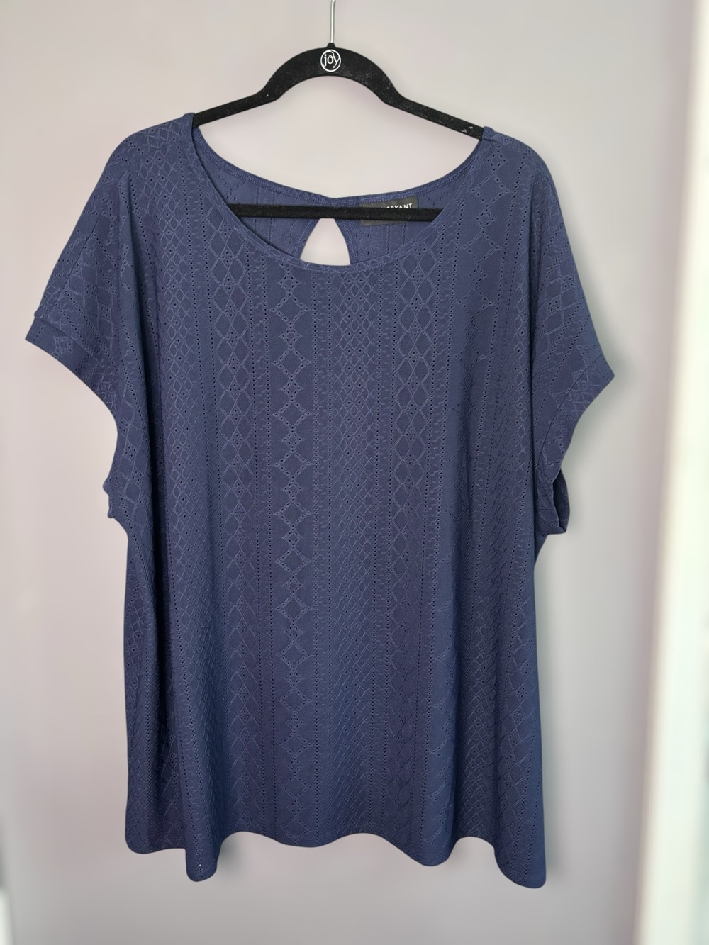 Lane Bryant Navy Blue Textured Round Neck Short Sleeve Top 22/24